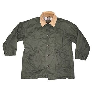 Eddie Bauer Barn Coat Mens XL Green Fair Distressed Corduroy Collar Plaid Lined